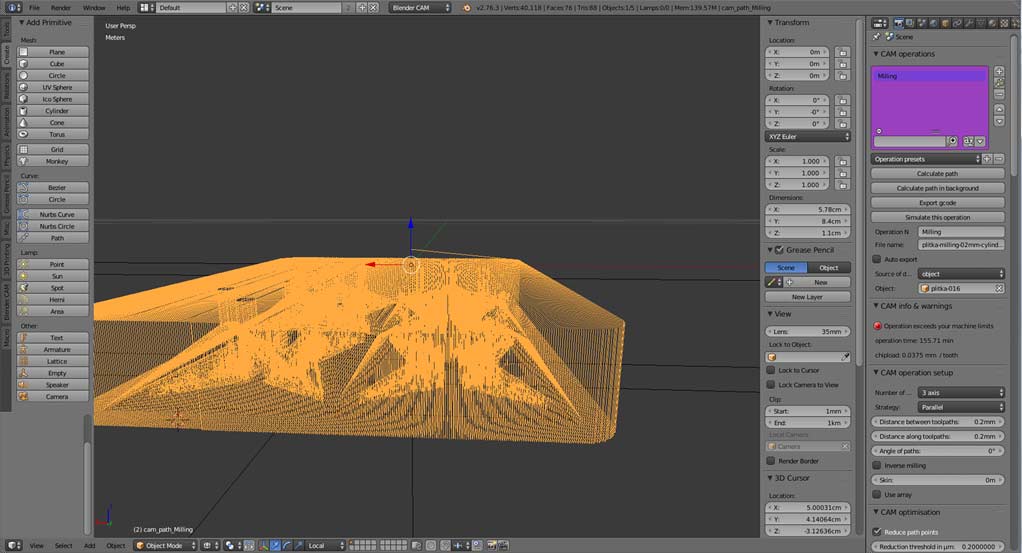 3D milling using 3D printer SkyOne - tool path calculation.